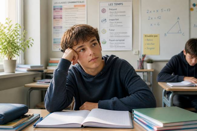 elève rêveur en classe