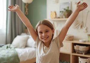 Petite fille souriante levant les bras