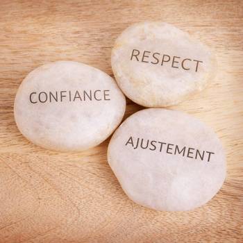 galets avec écrit respect, ajustement, confiance